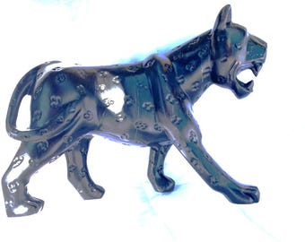 Figura de leopardo de madera de ébano hecha a mano: escultura de león, decoración del hogar, figura de animal africano