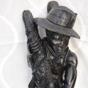 Father coming from hunting crocodiles with his son - Father art curved handmade - Office figurine - Nursery Figurine - Home Decor Figurine