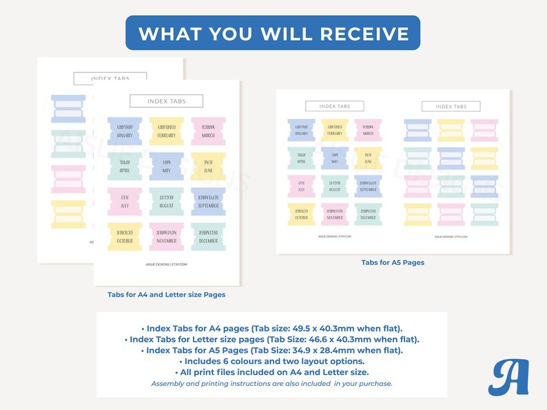 Printable Index Tabs Printable Planner Inserts Tabs for Etsy