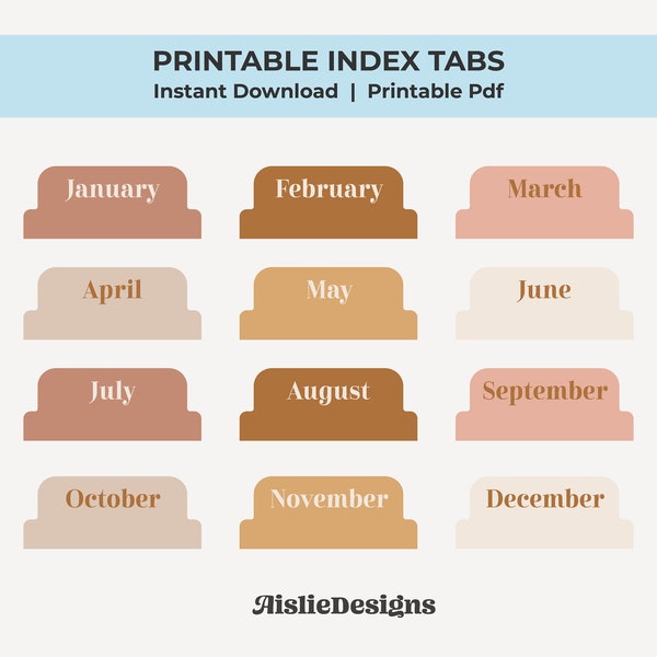 Index Months Tab Tab Tab Etsy