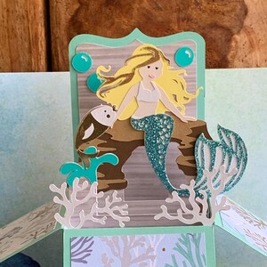 Handmade Brunette Mermaid pop up 3D box card One of a kind mermaid birthday gift.