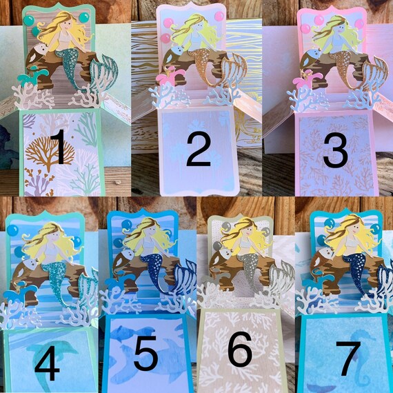 Handmade Brunette Mermaid pop up 3D box card One of a kind mermaid birthday gift.