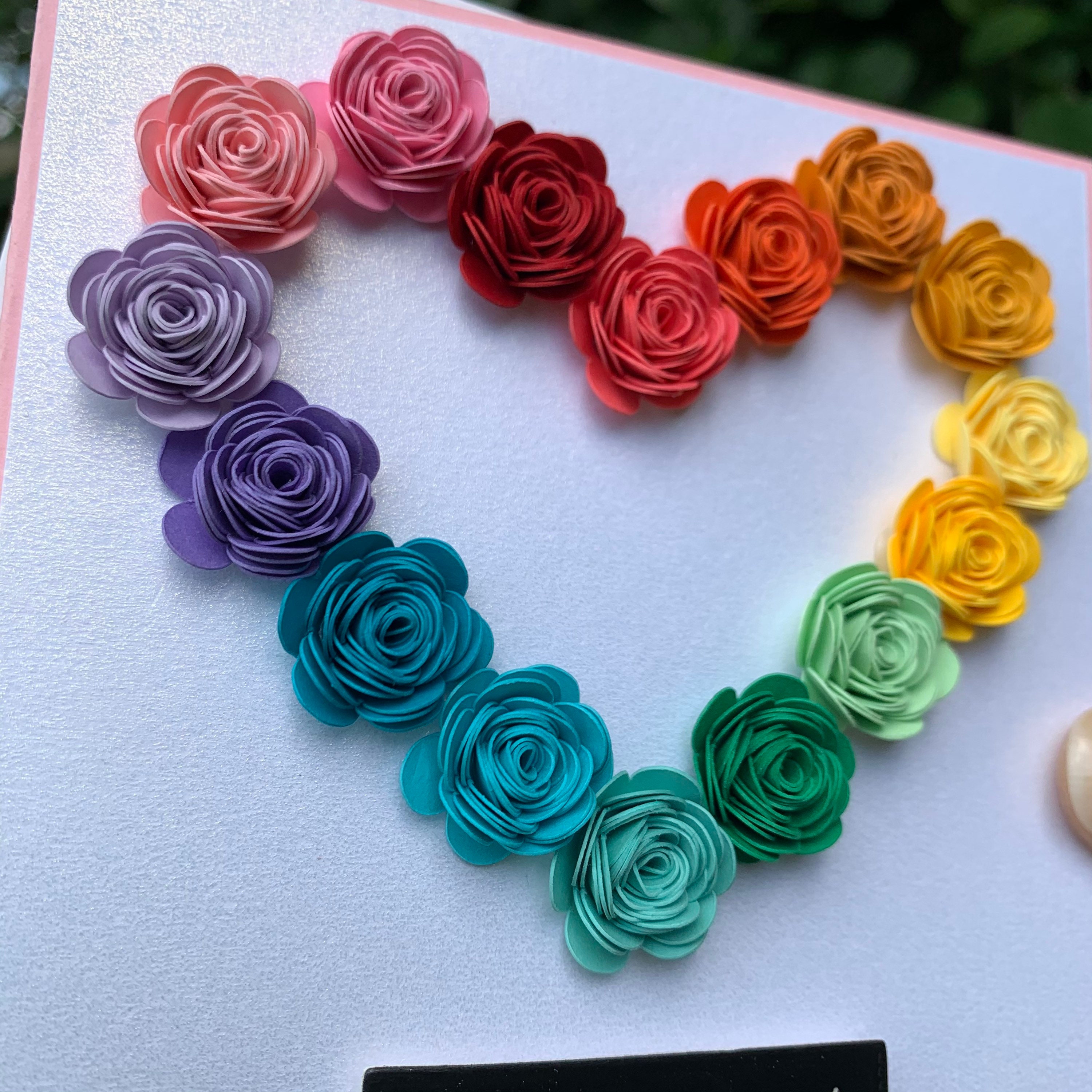 Handmade rainbow quilled paper flower heart greeting card with Etsy