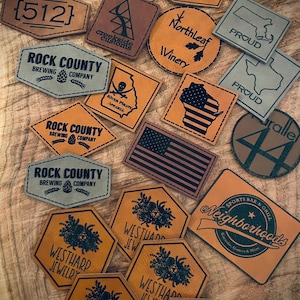 Custom Leather Patch with or without iron on backing, Custom patch for Hats, Laser Engraved Patches