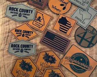 Custom Leather Patch with or without iron on backing, Custom patch for Hats, Laser Engraved Patches