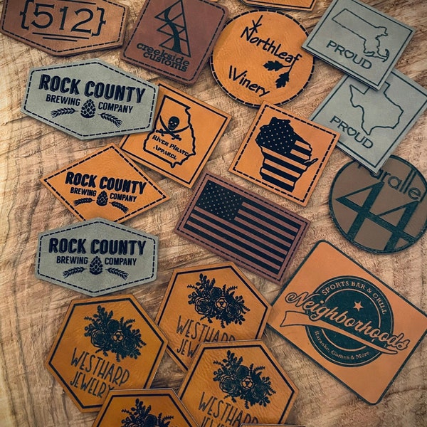 Custom Leather Patch with or without iron on backing, Custom patch for Hats, Laser Engraved Patches