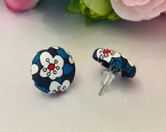 Boucles d'oreilles Puce/Tissu Liberty Ffion bleu