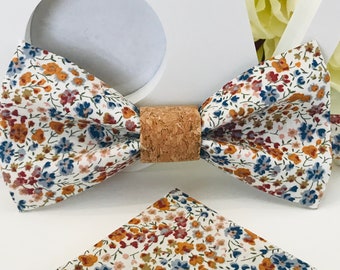 Liberty Phoebe Rust and Cork Bow Tie/Adult/Child/Baby/Pocket Size/Cufflinks/Ceremony/Wedding/Baptism