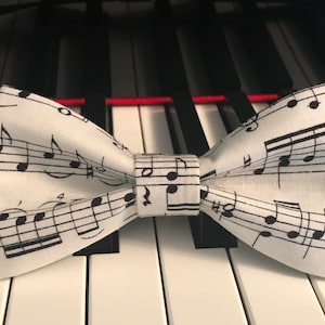 Off-White and Black Bow Tie/Music Score Print/Adult/Child/Baby
