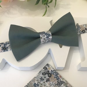 Sage Green & Blue Liberty Style double bow tie and plain Green fabric/Adult/Child/Baby/Costume Pocket/Ceremony/Wedding/Baptism image 6