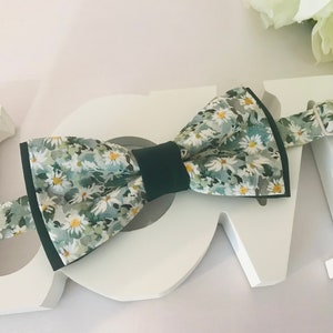 Liberty Double Bow Tie English Green/Adult/Child/Baby/Pocket Square/Bottle Green Fabric/Ceremony/Wedding/Baptism