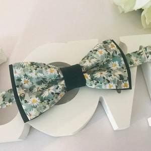 Liberty double bow tie English Green/Adult/Child/Baby/Costume pocket/Bottle green fabric/Ceremony/Wedding/Baptism