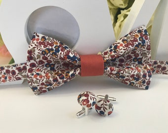 Pajarita Liberty Wiltshire Bud C y tela de algodón orgánico color terracota / Adulto / Niño / Bebé / Pañuelo de bolsillo para traje / Gemelos