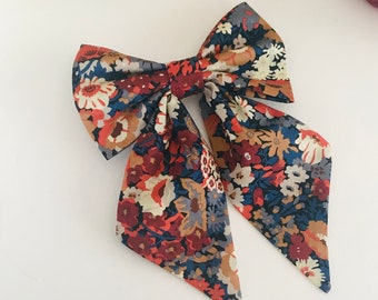 Bow barrette with panels/One size/Liberty Thorpe Rust fabric/Made in France barrette or Crocodile clip