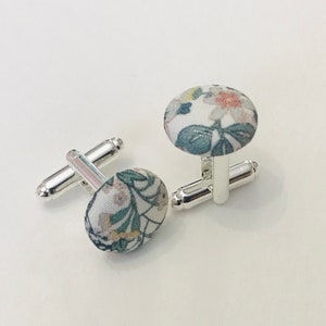 Liberty style fabric cufflinks in blue and sage green/Wedding/Ceremony/Baptism/Communion