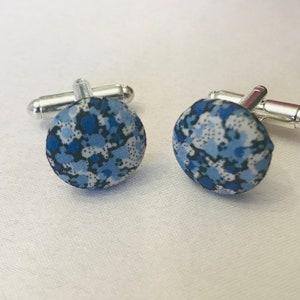 Liberty Pepper Fabric Cufflinks Sky Blue and Indigo Blue/Wedding/Ceremony/Baptism/Communion