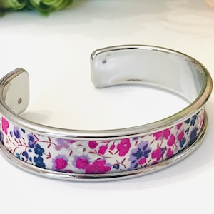 Silver Brass Bangle Bracelet/Gold Brass Bangle Bracelet/Rose Gold Brass Bangle Bracelet/Liberty Phoebe Purple Fabric