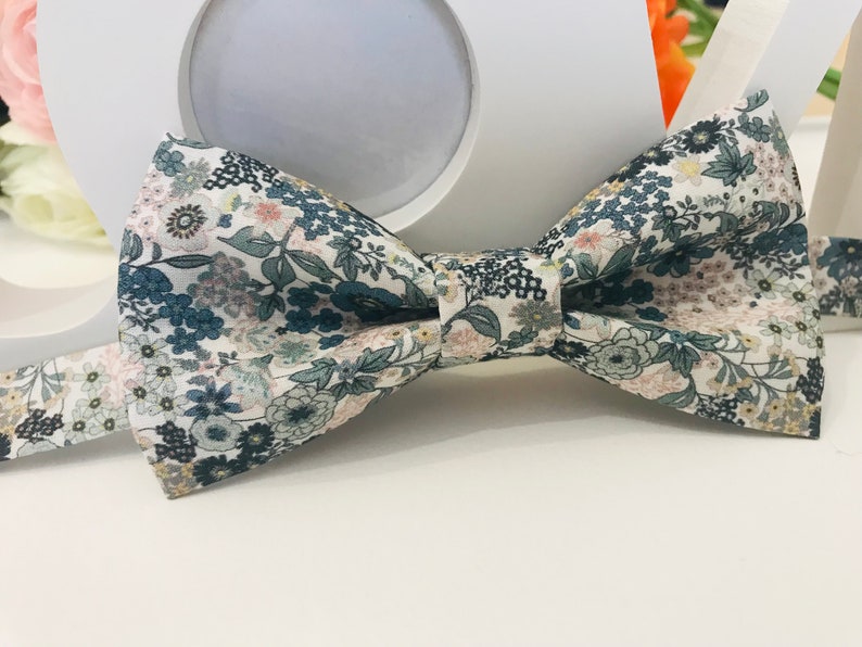 Sage Green & Blue Liberty Style double bow tie and plain Green fabric/Adult/Child/Baby/Costume Pocket/Ceremony/Wedding/Baptism image 7