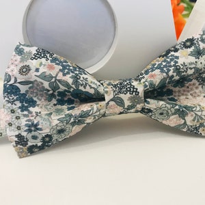 Liberty Style Bow Tie Sage Green and Blue/Adult/Child/Baby/Pocket Square/Flower Print/Cotton Fabric/Ceremony/Wedding