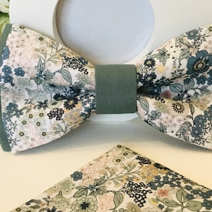 Sage Green & Blue Liberty Style double bow tie and plain Green fabric/Adult/Child/Baby/Costume Pocket/Ceremony/Wedding/Baptism image 4