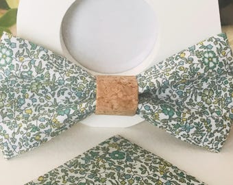 Nœud papillon Liberty Katie and Millie Mint et Liège/Adulte/Enfant/Bébé /Pochette Costume/Boutons de manchette/Cérémonie/Mariage/Baptême