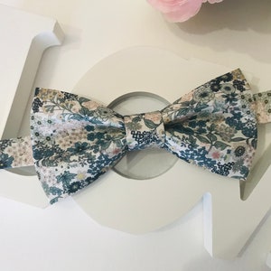 Sage Green and Blue Liberty Style Bow Tie/Adult/Child/Baby/Costume Pocket/Flower Print/Cotton Fabric/Ceremony/Wedding image 3