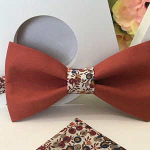 Terracotta Organic Cotton and Liberty Wiltshire Bud C Fabric Bow Tie/Adult/Child/Baby/Pocket Square/Cufflinks