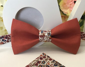 Terracotta Organic Cotton and Liberty Wiltshire Bud C Bow Tie/Adult/Child/Baby/Suit Pocket/Cufflinks