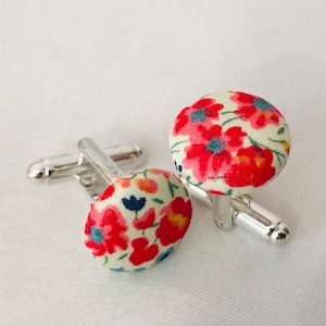 Liberty Phoebe Red Fabric Cufflinks/Wedding/Ceremony/Baptism/Communion