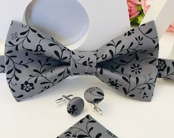 Gray and Black Liberty Style Bow Tie /Adult/Child/Baby/Costume Pocket/Cufflinks/Ceremony/Wedding/Baptism