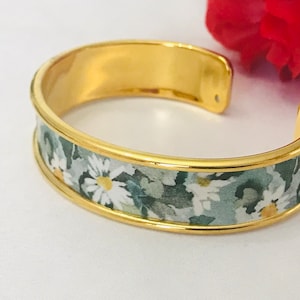 Gold Brass Bangle Bracelet/Rose Gold Brass Bangle Bracelet/Silver Brass Bangle Bracelet/English Green Liberty Fabric