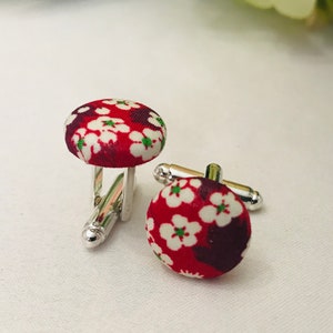 Liberty Mitsi Valeria Red Fabric Cufflinks / Wedding / Ceremony / Baptism / Communion