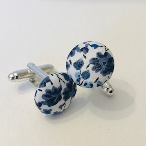 Liberty Phoebe Blue Fabric Cufflinks/Wedding/Ceremony/Baptism/Communion