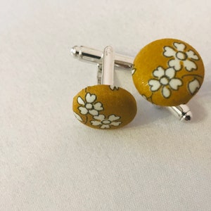 Liberty Lantana Capel Mustard Fabric Cufflinks/Wedding/Ceremony/Baptism/Communion