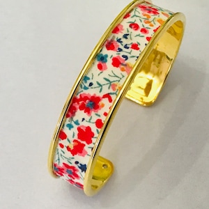 Gold Brass Bangle Bracelet/Rose Gold Brass Bangle Bracelet/Silver Brass Bangle Bracelet/Liberty Phoebe Red Fabric