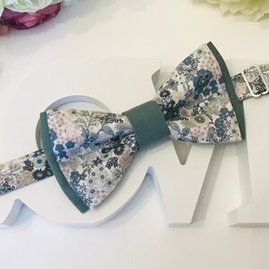 Sage Green & Blue Liberty Style double bow tie and plain Green fabric/Adult/Child/Baby/Costume Pocket/Ceremony/Wedding/Baptism image 3