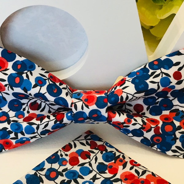 Papillon Liberty Wiltshire blu bianco rosso / Adulto / Bambino / Neonato / Fazzoletto da taschino / Gemelli / Cerimonia / Matrimonio / Battesimo