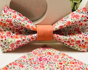 Papillon Liberty Phoebe Capucines e tessuto color salmone/Adulto/Bambino/Neonato/Taglia tascabile/Stampa floreale/Tessuto di cotone/Cerimonia/Matrimonio