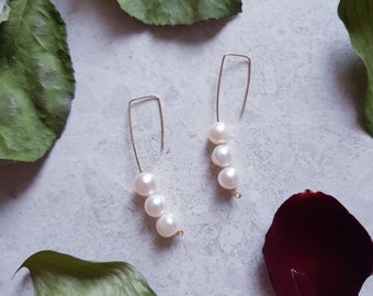 Pearl Gold Filled Earrings Baroque Pearls White Pearls Gold Filled Wire 24g for Earlobes Non-irritant Gold Pearl Hook Earrings Modern Pearl