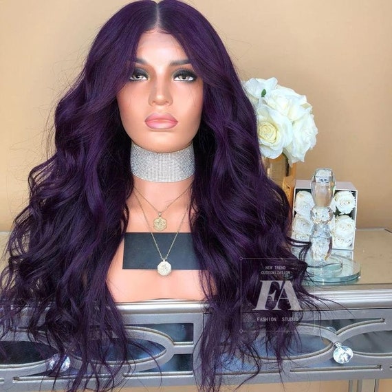 Long Wave Wigdark Purple Wigsexy Women Decorate Wighair Etsy