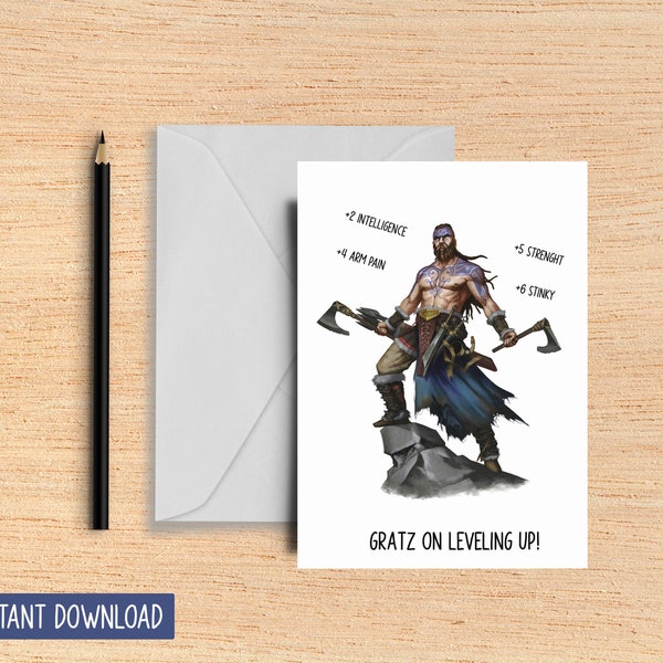 Dungeons and Dragons Birthday Card - D&D Character Card -  Gift for Friend - Gift For Boyfriend - Husband - Wife - Printable - Nerdy Card