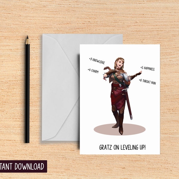 Dungeons and Dragons Birthday Card - D&D Character Card - Elf Birthday Card - Gift For Boyfriend - Husband - Wife - Printable - Nerdy Card