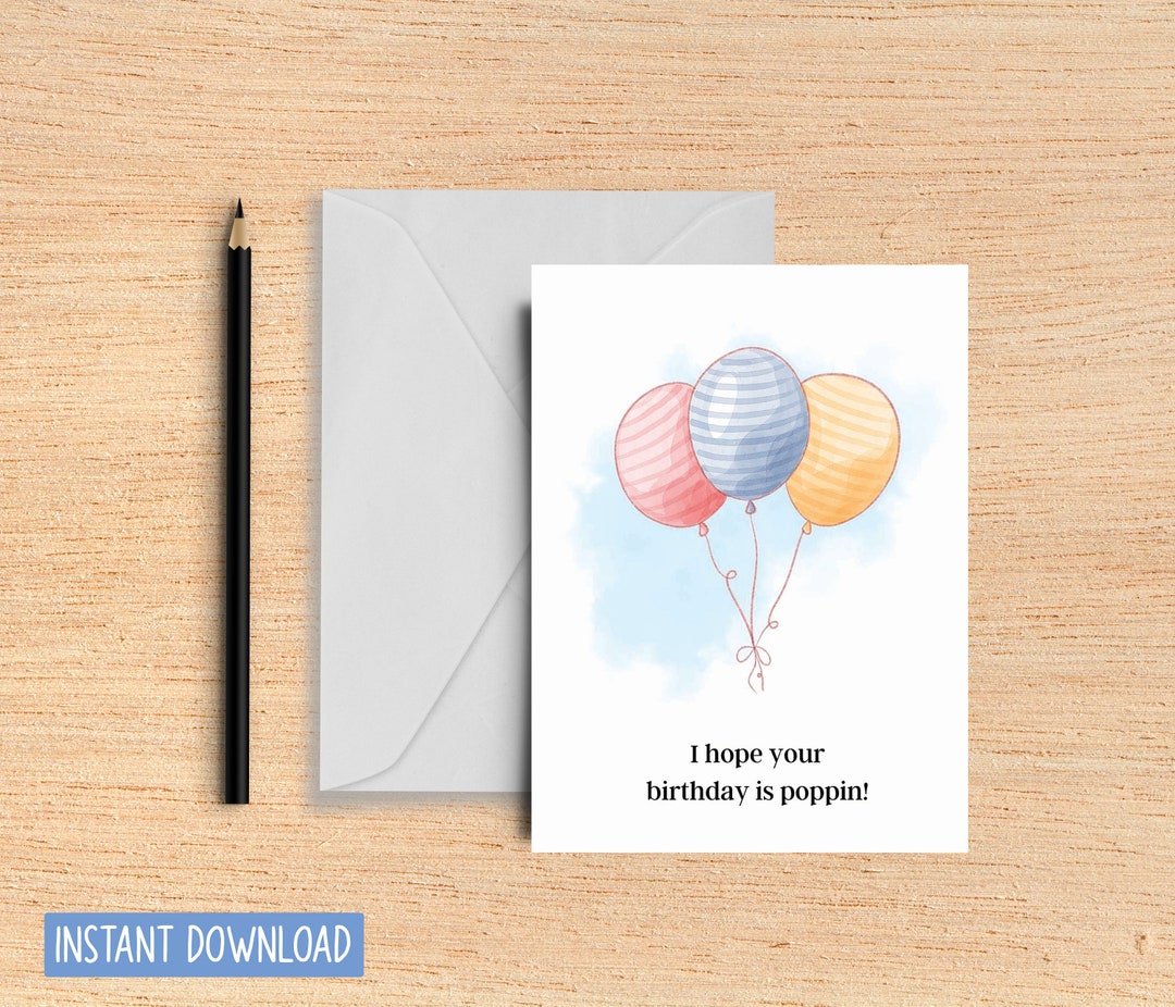 Balloons Birthday Card Watercolor Birthday Card Cute Birthday Card Pun ...