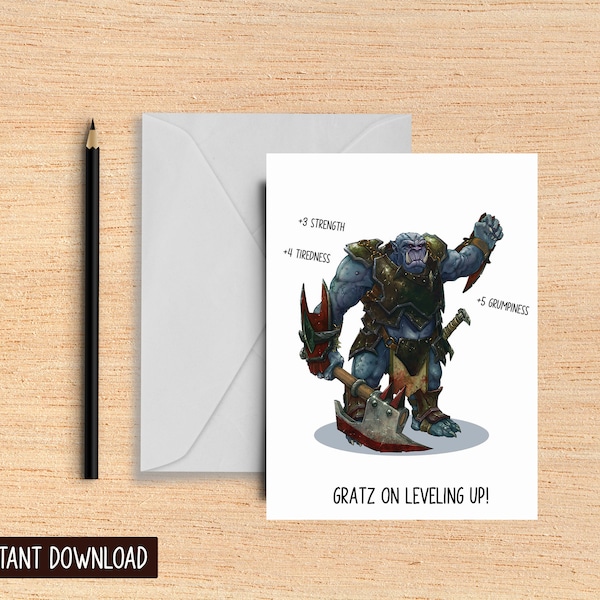 Dungeons and Dragons Birthday Card - D&D Character Card -  Orc Birthday Card - Gift For Boyfriend - Husband - Wife - Printable - Nerdy Card