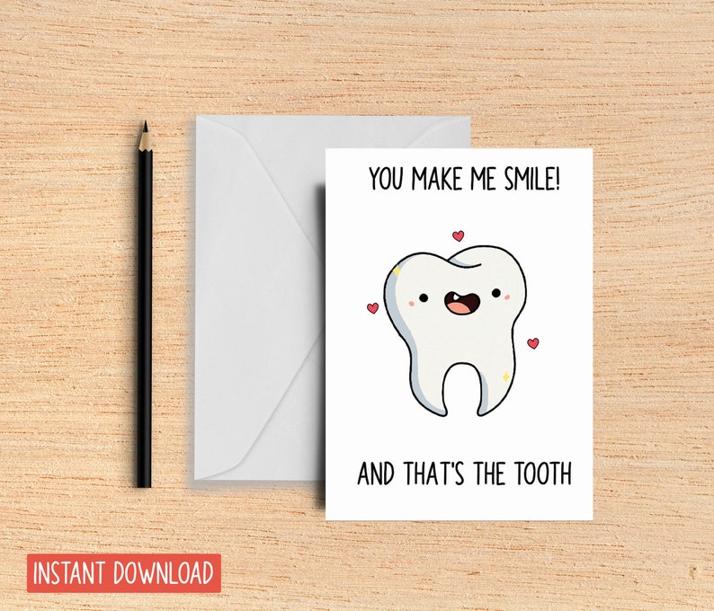 Cute Tooth Card Valentine's Day Card Pun Card Funny Birthday Card Card ...