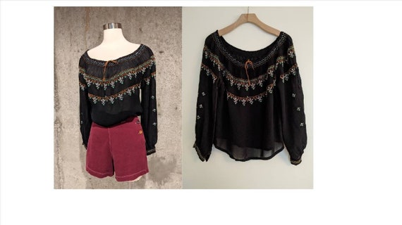 Vintage 1940's - 50's Hungarian Peasant Blouse, Bl