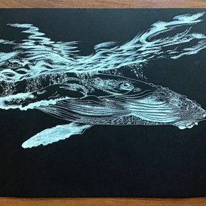 Art | Whale | Illustration | Black and White | Wall Decor | Drawing | Nature | Original Art