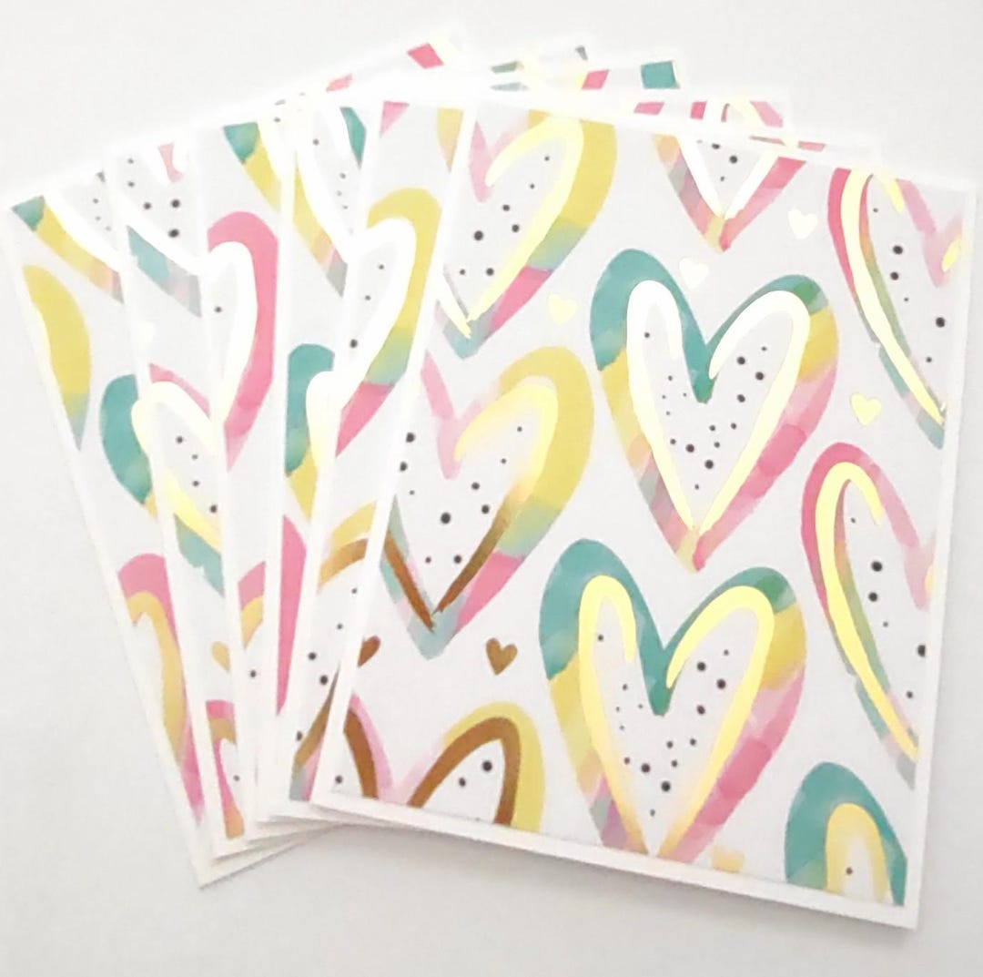Set of 6 Heart With Gold Foil Love Note Cards With Envelopes Hearts ...