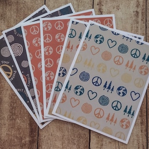 Set of 6 Peace Sign Note Cards with Envelopes Cards Earth Cards Great Outdoors