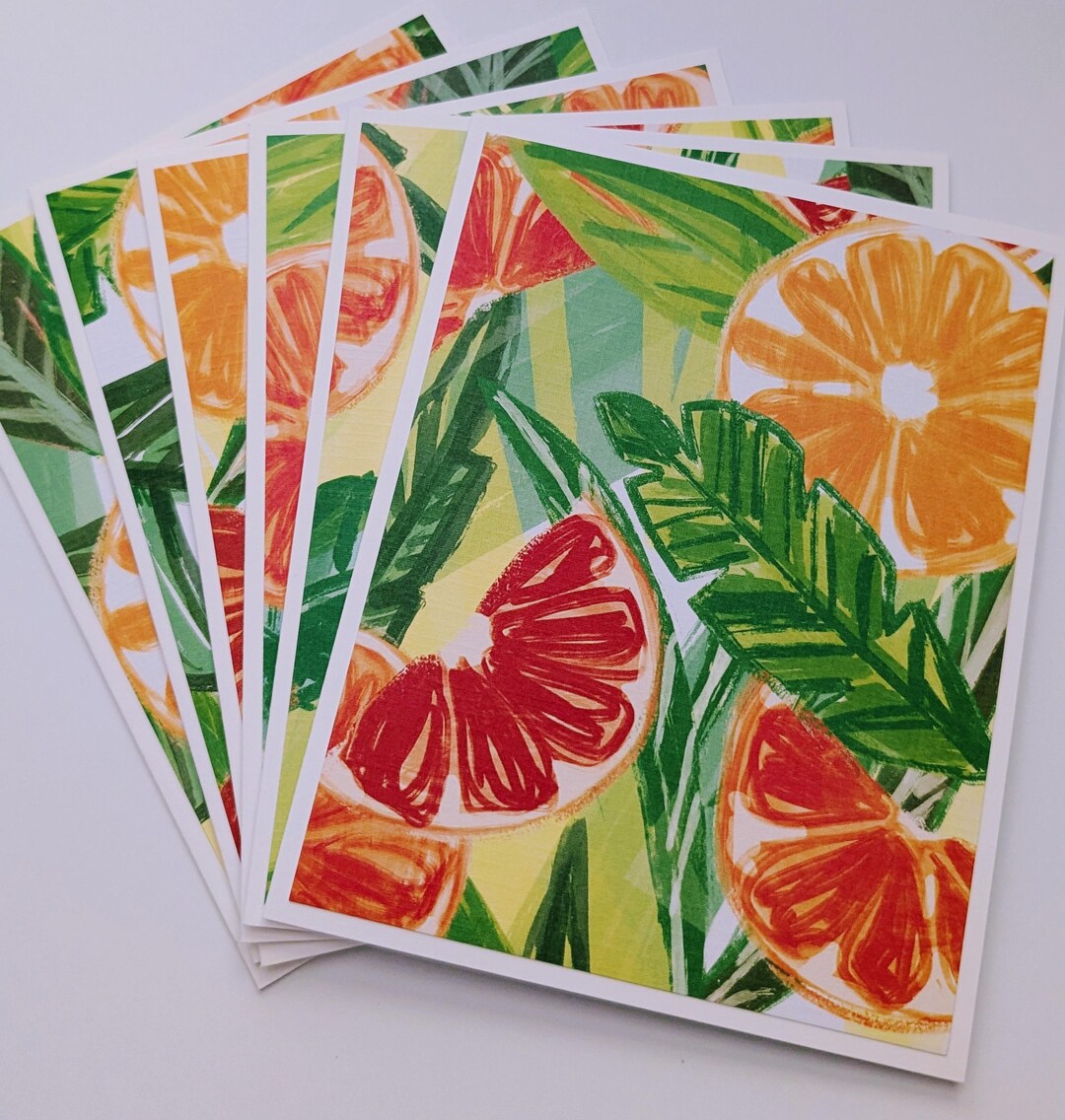 Set of 6 Water Color Bright Tropical Citrus Note Cards With Envelopes ...